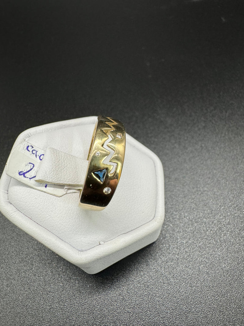 585er Goldring mit Diamant und Saphir Gr 55