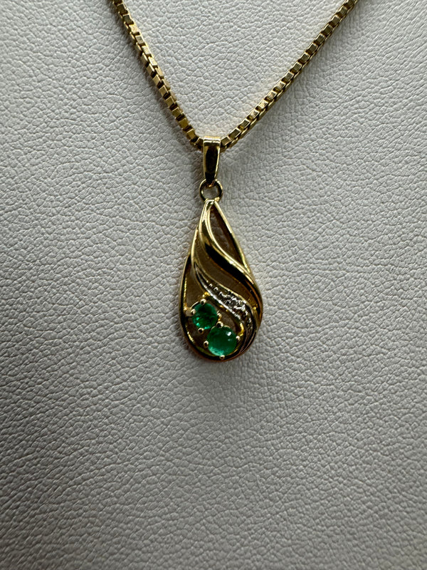 Veneziakette 333er Gold mit Anhänger Diamant /Smaragd