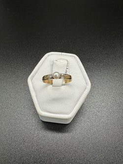 Ring 333er Gold mit Perle/Diamant Gr 50