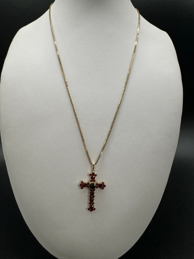 Veneziakette mit GranatKreuz Anhänger 333er Gold