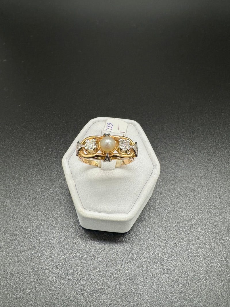 Ring 750er Gold Bicolor mit Perle/ Diamanten Gr57