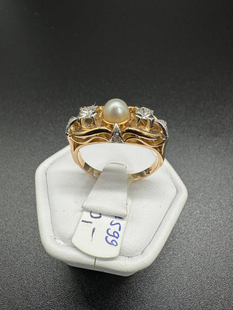 Ring 750er Gold Bicolor mit Perle/ Diamanten Gr57