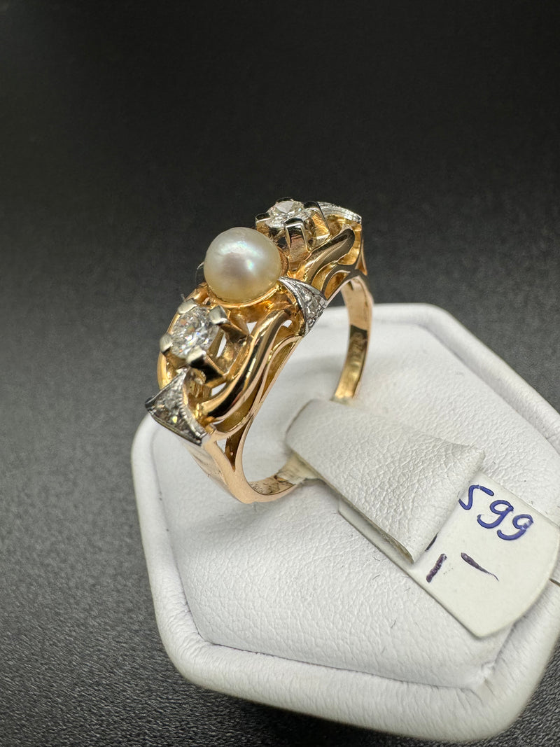 Ring 750er Gold Bicolor mit Perle/ Diamanten Gr57