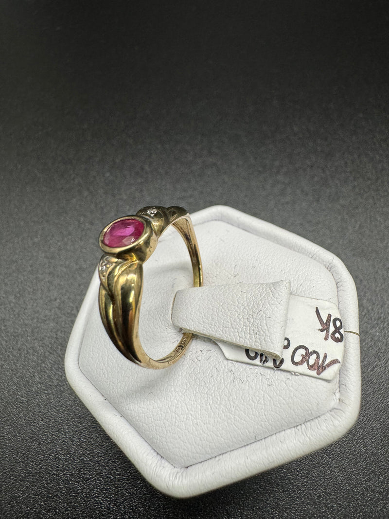 Ring 333er Gold mit Rubin/Diamant Gr56